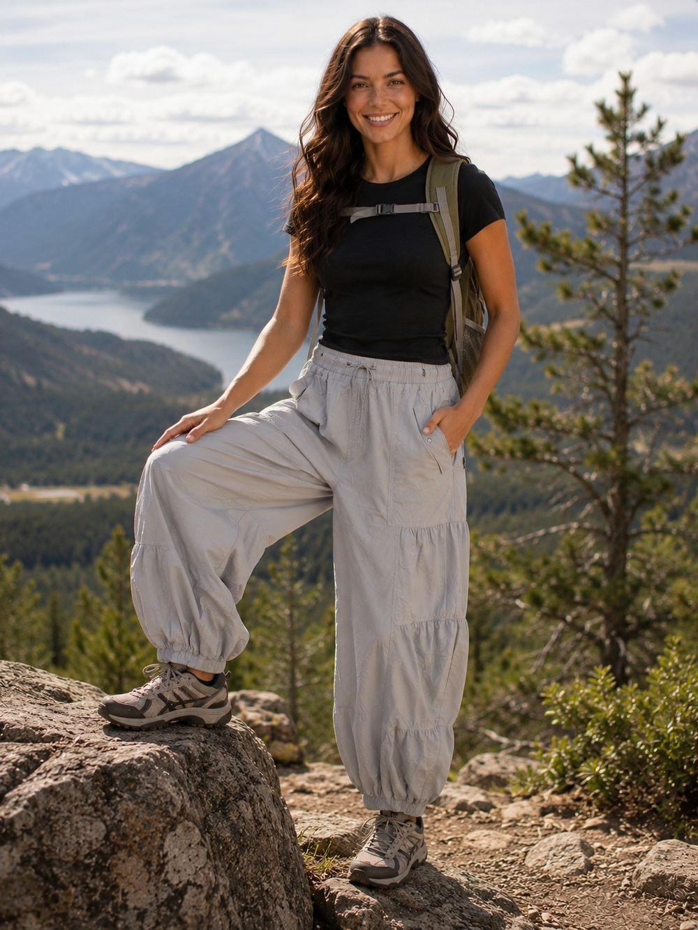Halara Gray Tiered Parachute Cargo Joggers Pants Size XL